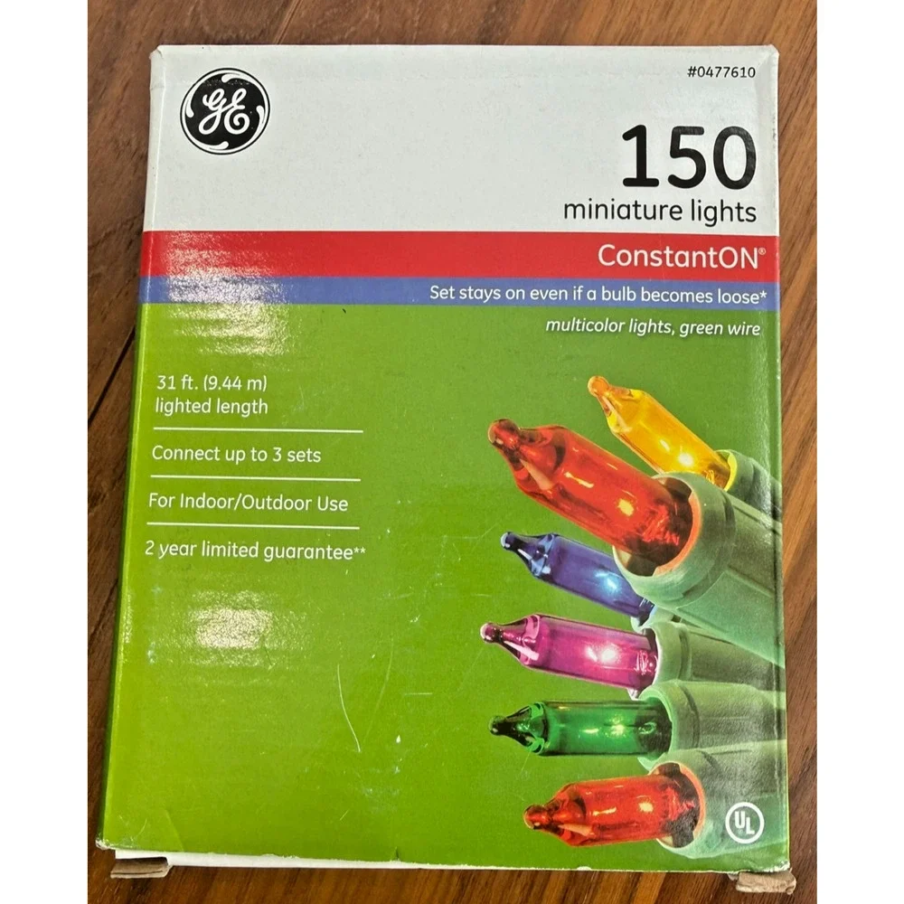 150 Count GE ConstantON Multi-Color Christmas Lights, Indoor / Outdoor 31ft NEW